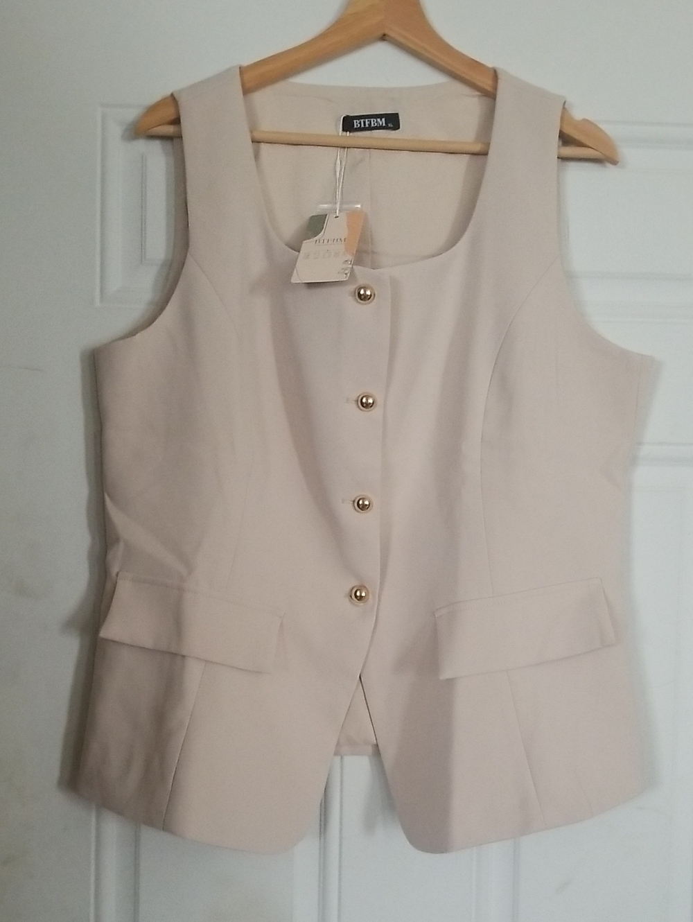 BTFBM Cream Sleeveless Button Vest